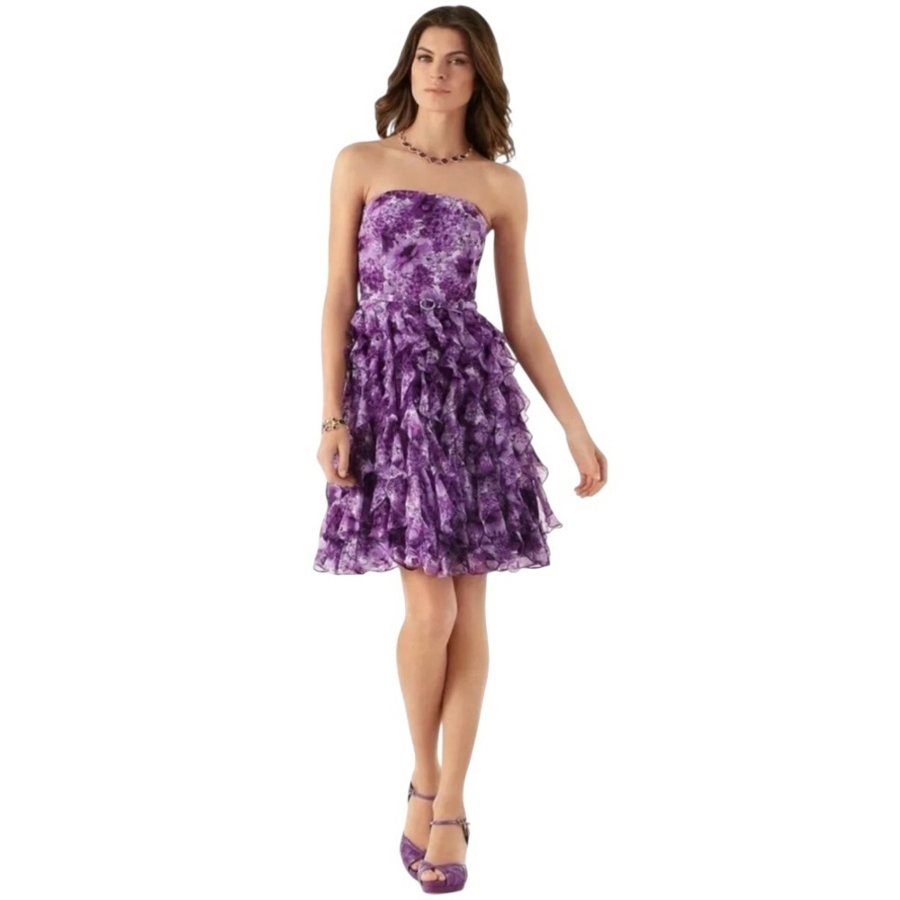 White House Black Market Strapless Floral Print Dress Women’s Size 10 Belted